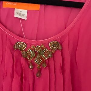 NWT CYNTHIA STEFFE PINK TANK JEWELED, VELVET TRIM NECK AND ARMS M 8